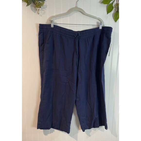 Land N Sea Womens 3XNavy Linen-Blend Drawstring Pants With Elastic Waist&Pockets - Picture 2 of 15